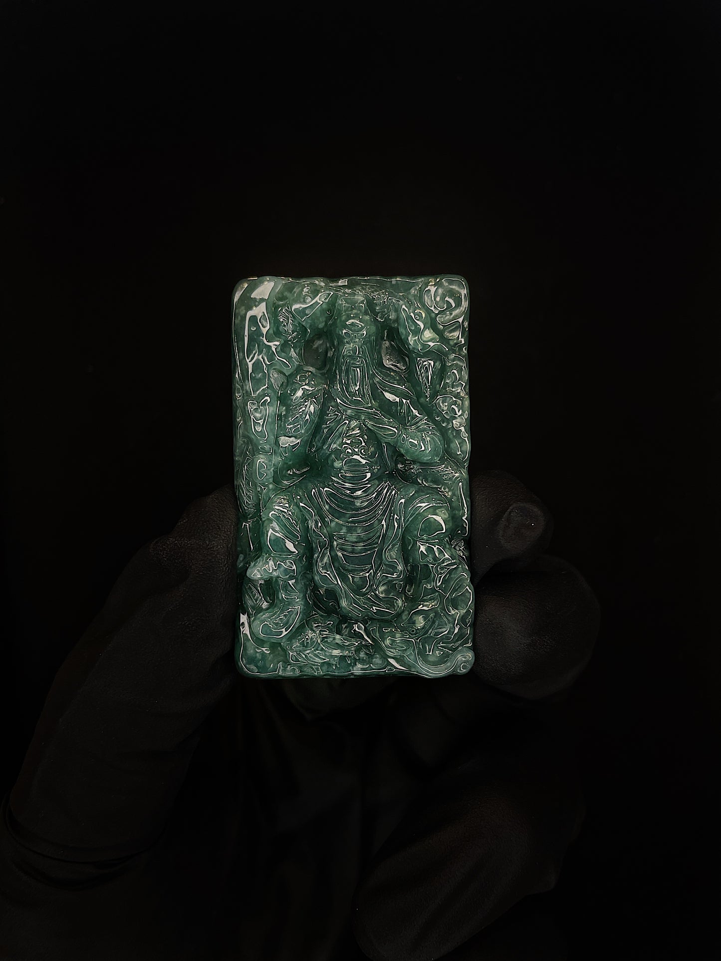 Deep Green God of War Guan Yu Jade Pendant