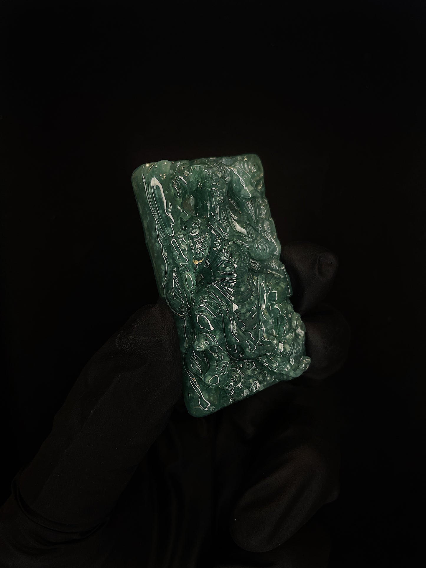 Deep Green God of War Guan Yu Jade Pendant