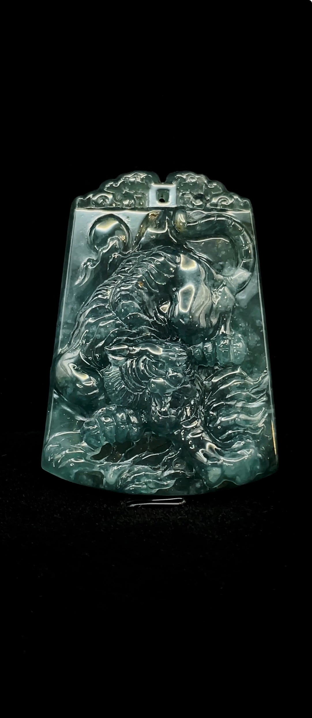 Blue Water Crouching Tiger Jade Pendant