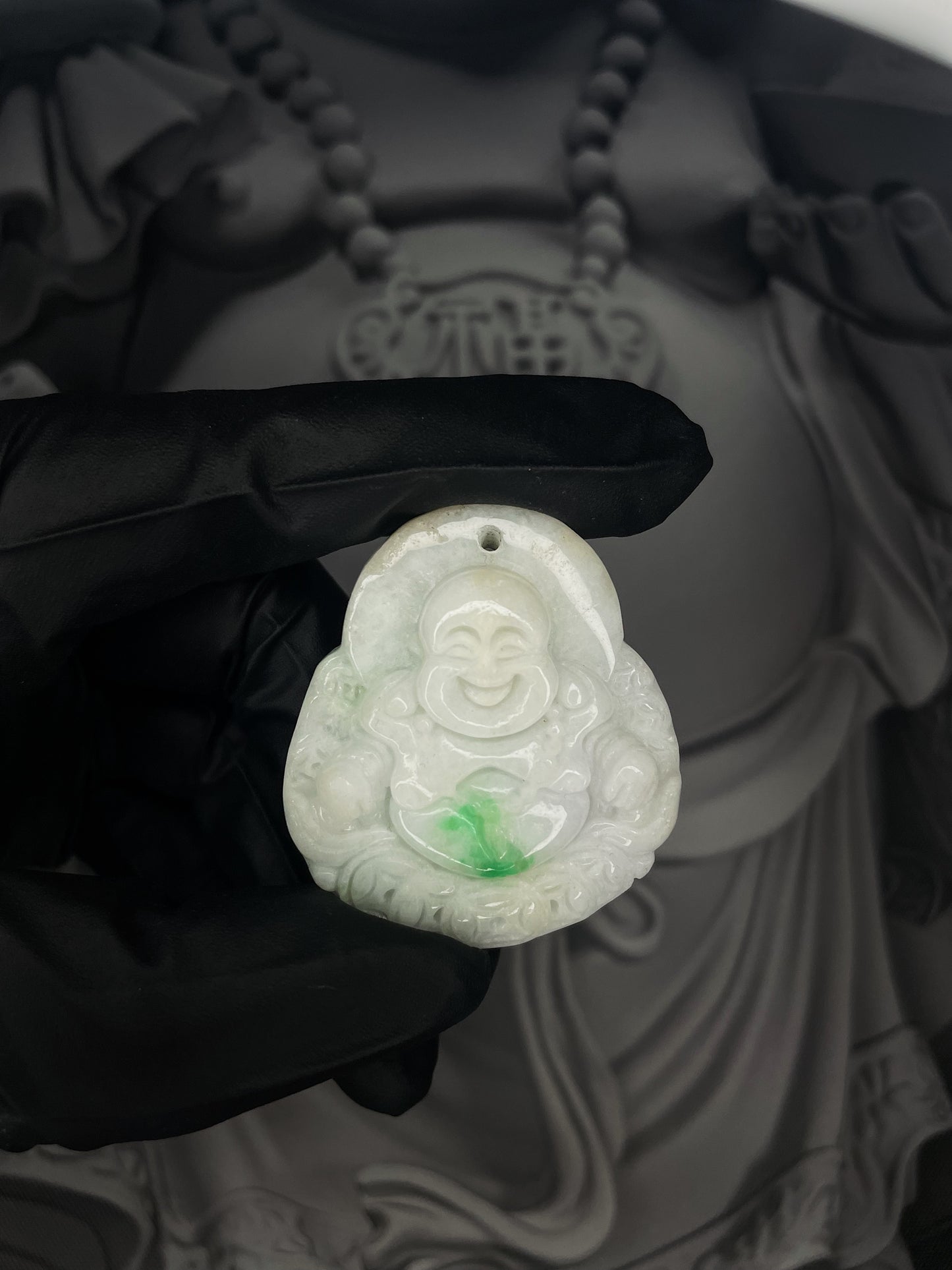 White Laughing Buddha with Money Coins Jade Pendant