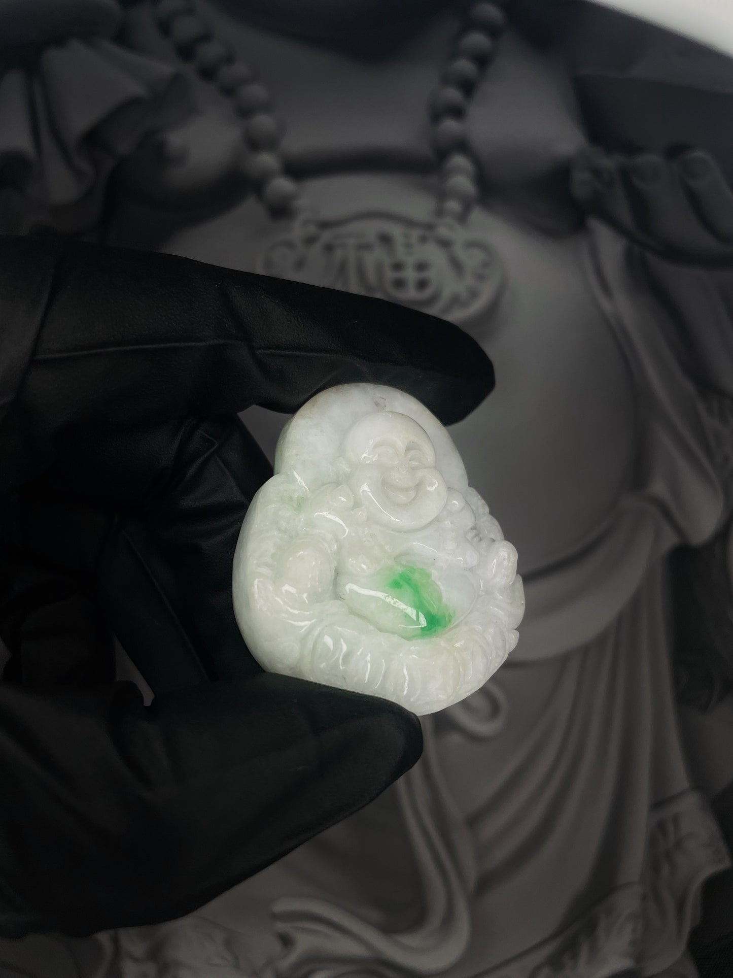 White Laughing Buddha with Money Coins Jade Pendant