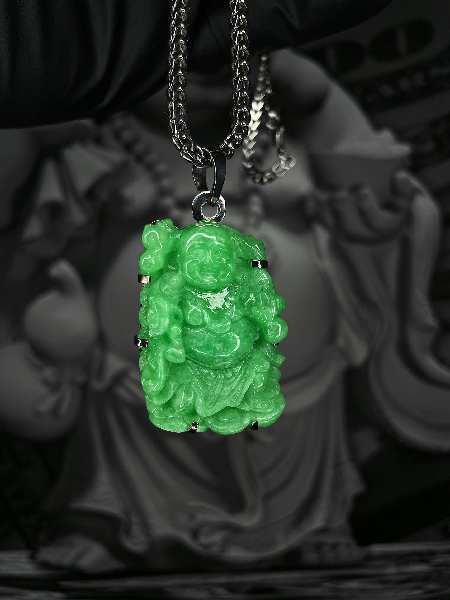 Green Jade Laughing Buddha Jade Pendant