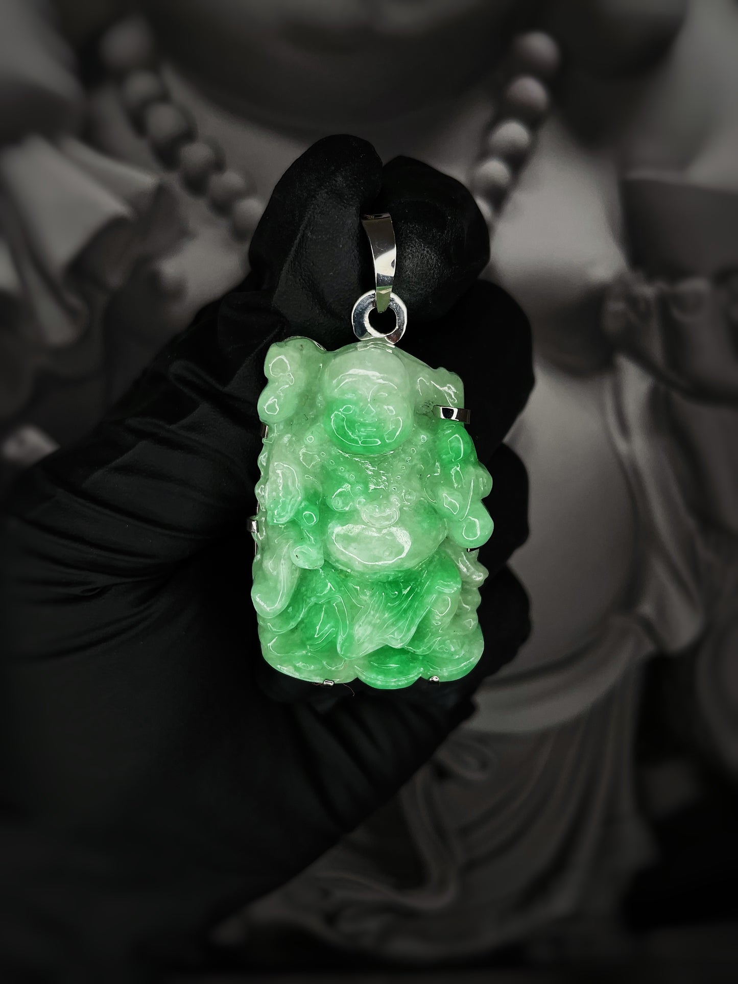 Green Jade Laughing Buddha Jade Pendant