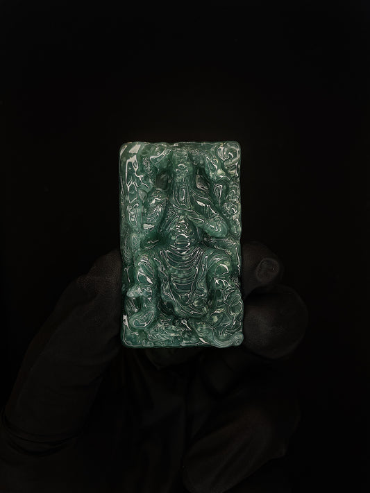 Deep Green God of War Guan Yu Jade Pendant