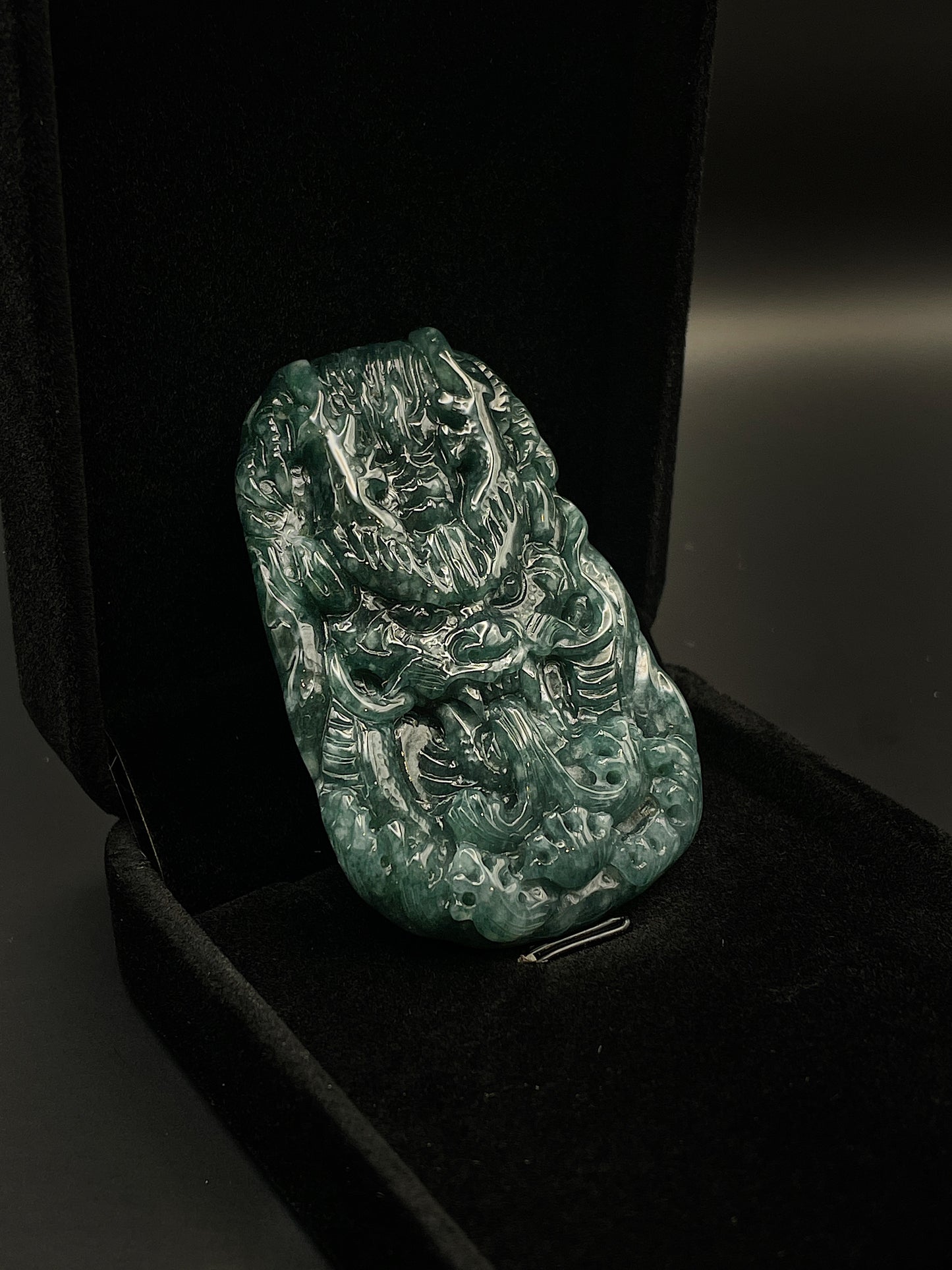 Deep Green Jade Dragon Pendant