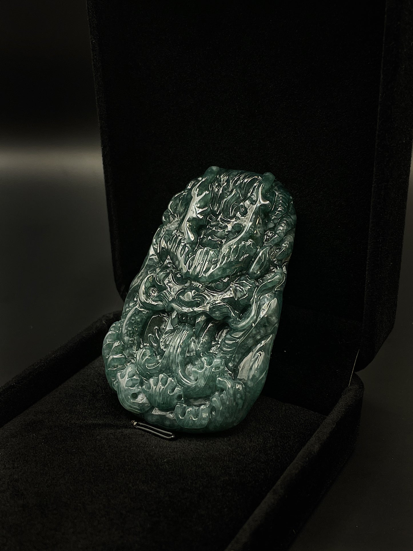 Deep Green Jade Dragon Pendant