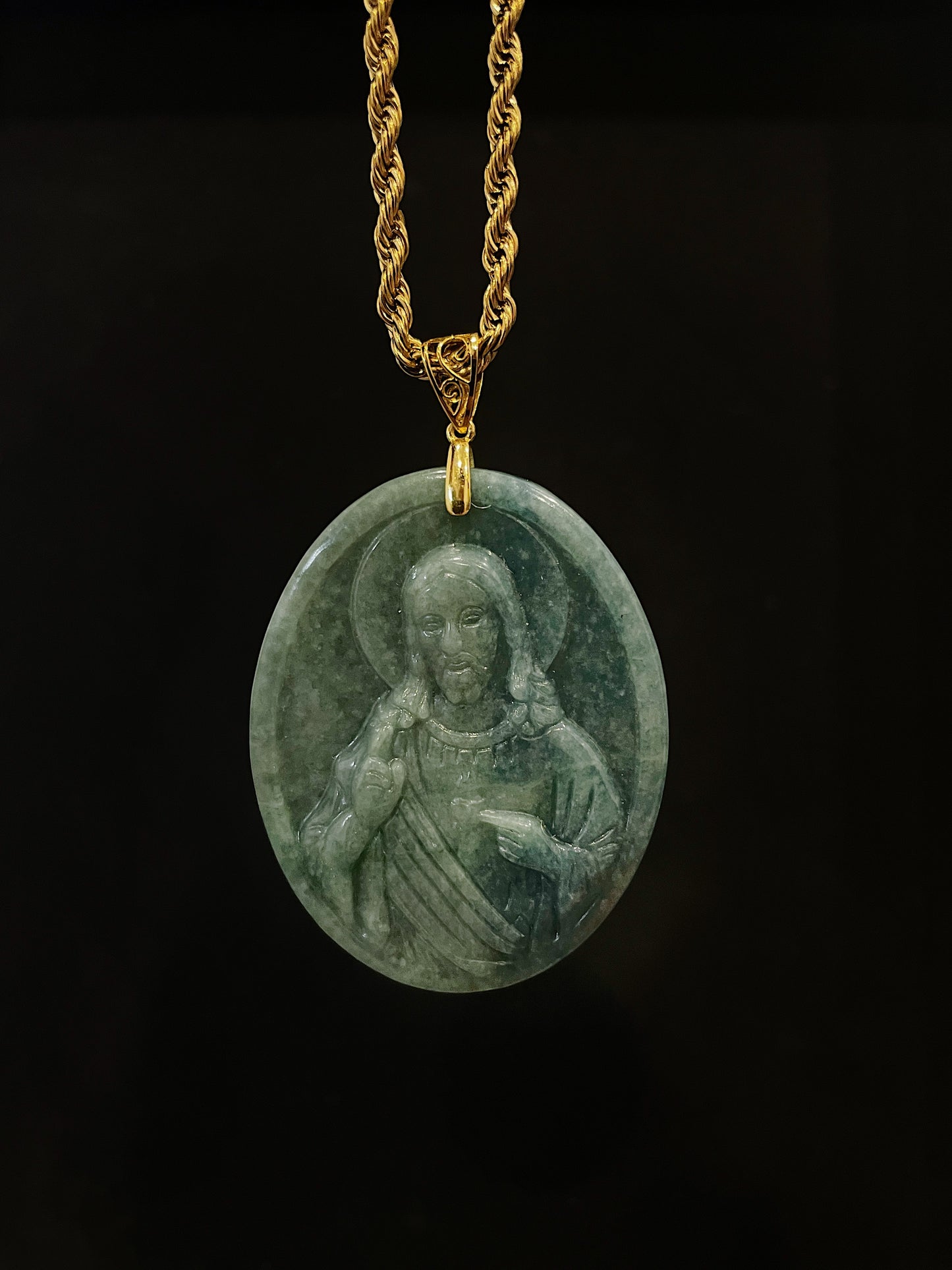 Green Jade Jesus Pendant