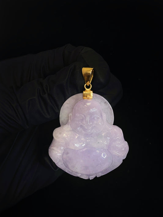 Lavender Laughing Buddha Jade Pendant