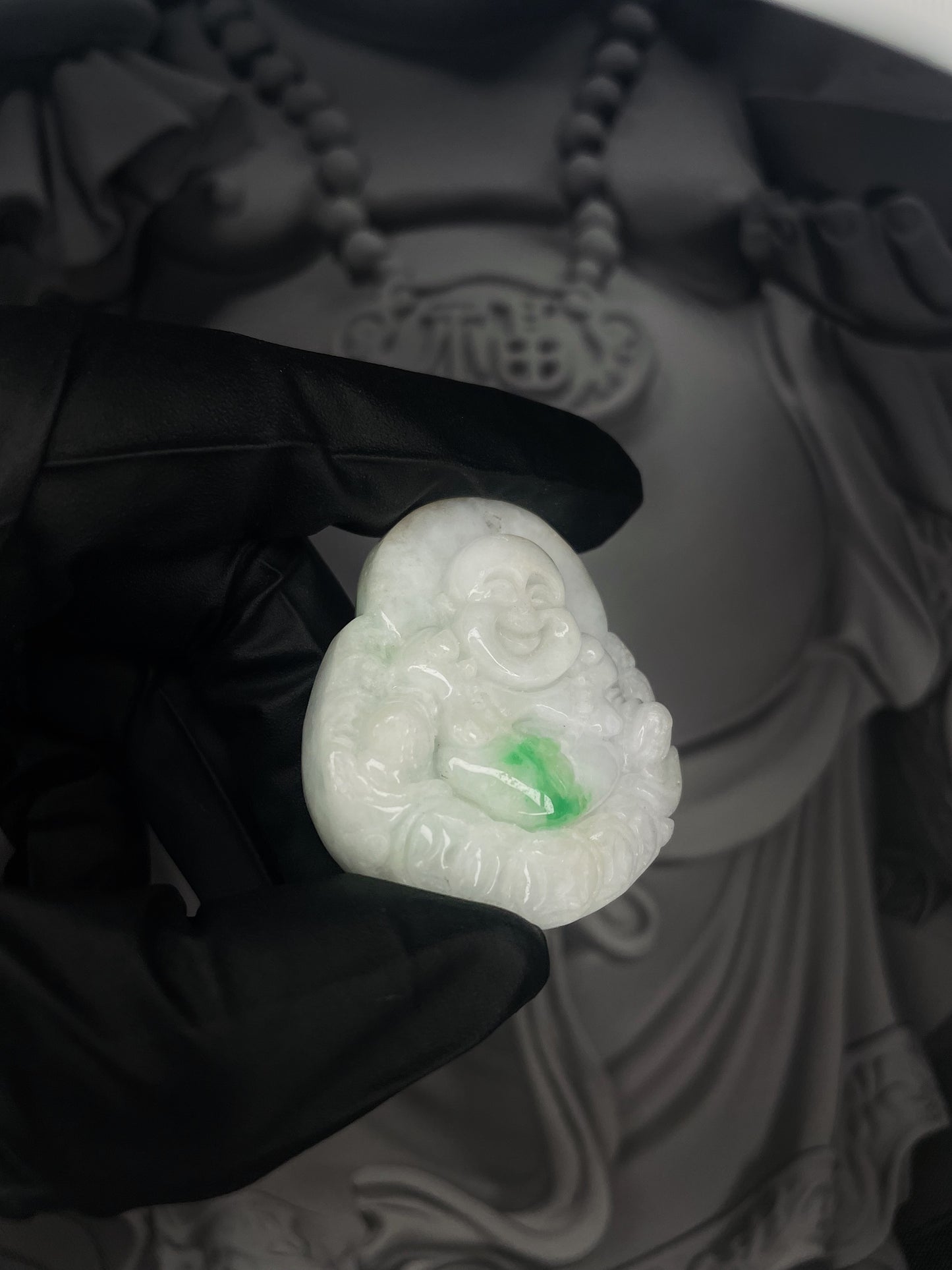 White Jade Laughing Buddha with Money Coins