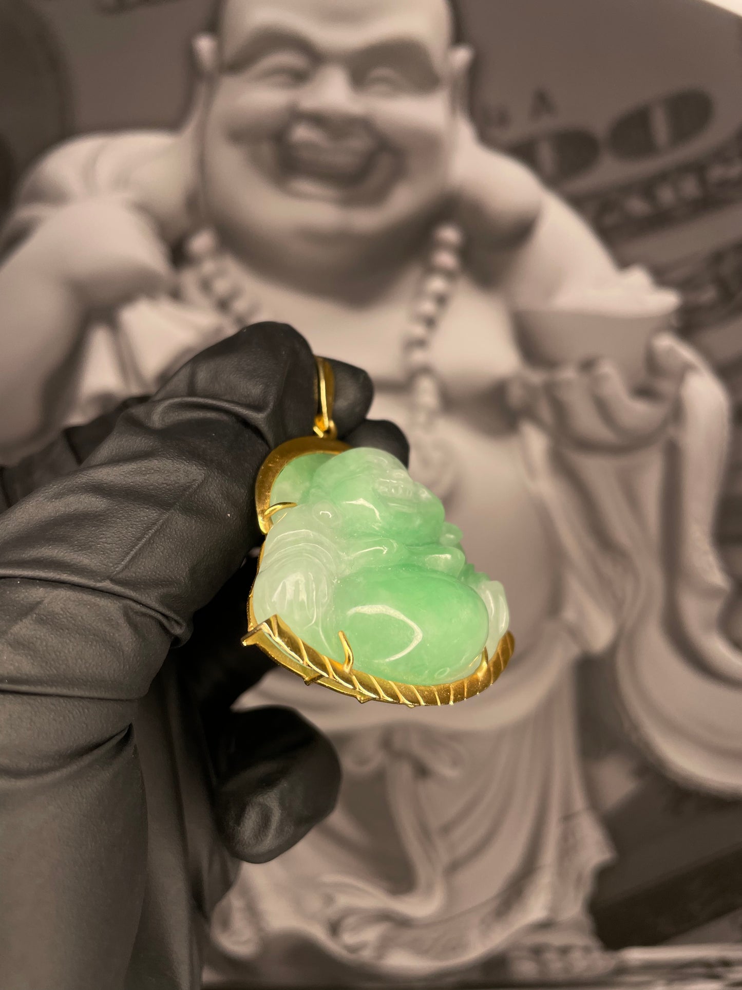 Green Jade Buddha Wrapped in 18K Gold