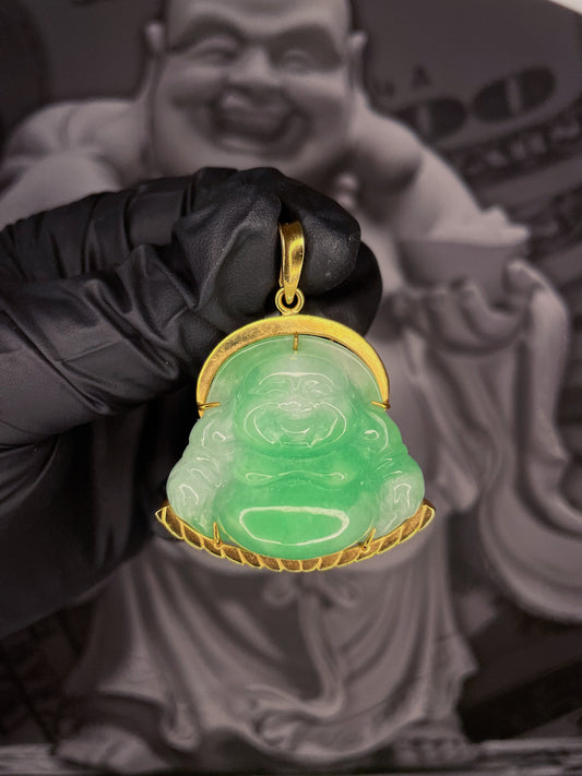 Green Jade Buddha Wrapped in 18K Gold