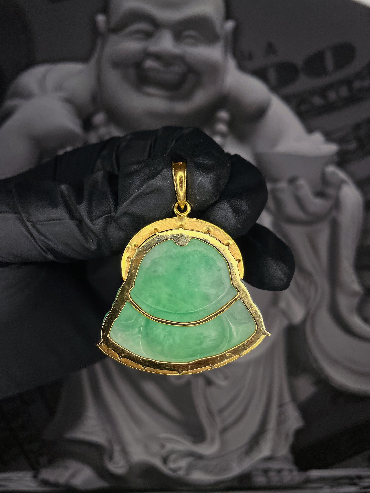 Green Jade Buddha Wrapped in 18K Gold